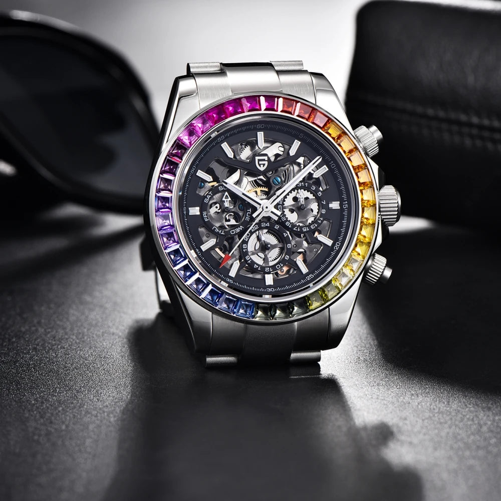 PAGANI DESIGN New 40mm Skeleton Mechanical Watches Men's Stainless Steel Waterproof Automatic Watch Luxury Sapphire Glass Clock