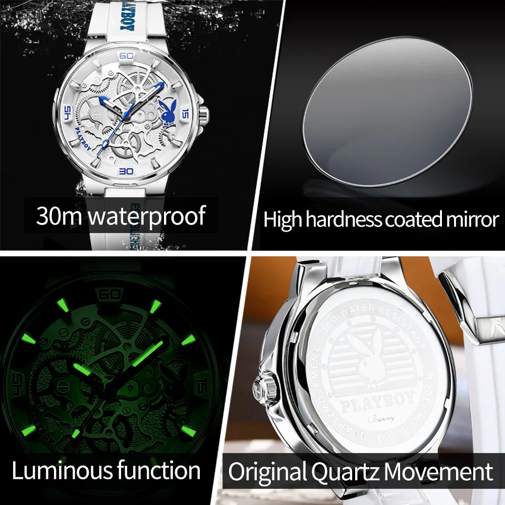 PLAYBOY High Quality Sports Quartz Watch for Men Fashion Silicone Strap Man Wristwatch Waterproof Luxury Top Brand Men's Watches