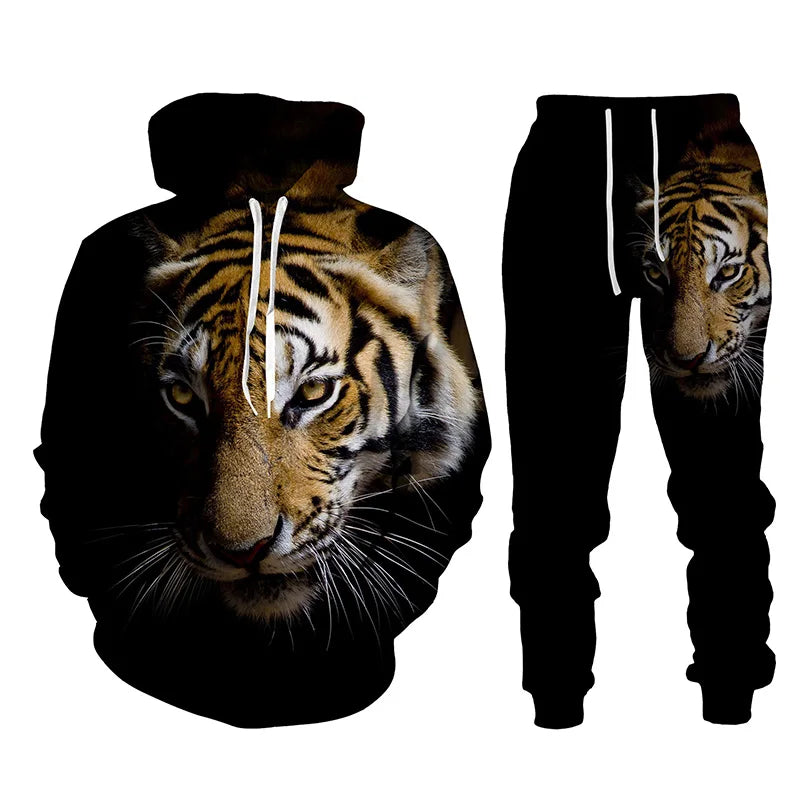 Animal Tiger 3d Printed Men's Tracksuit Set Casual Hoodie and Pants 2pcs Sets Autumn Winter Fashion Streetwear Man Clothing Suit