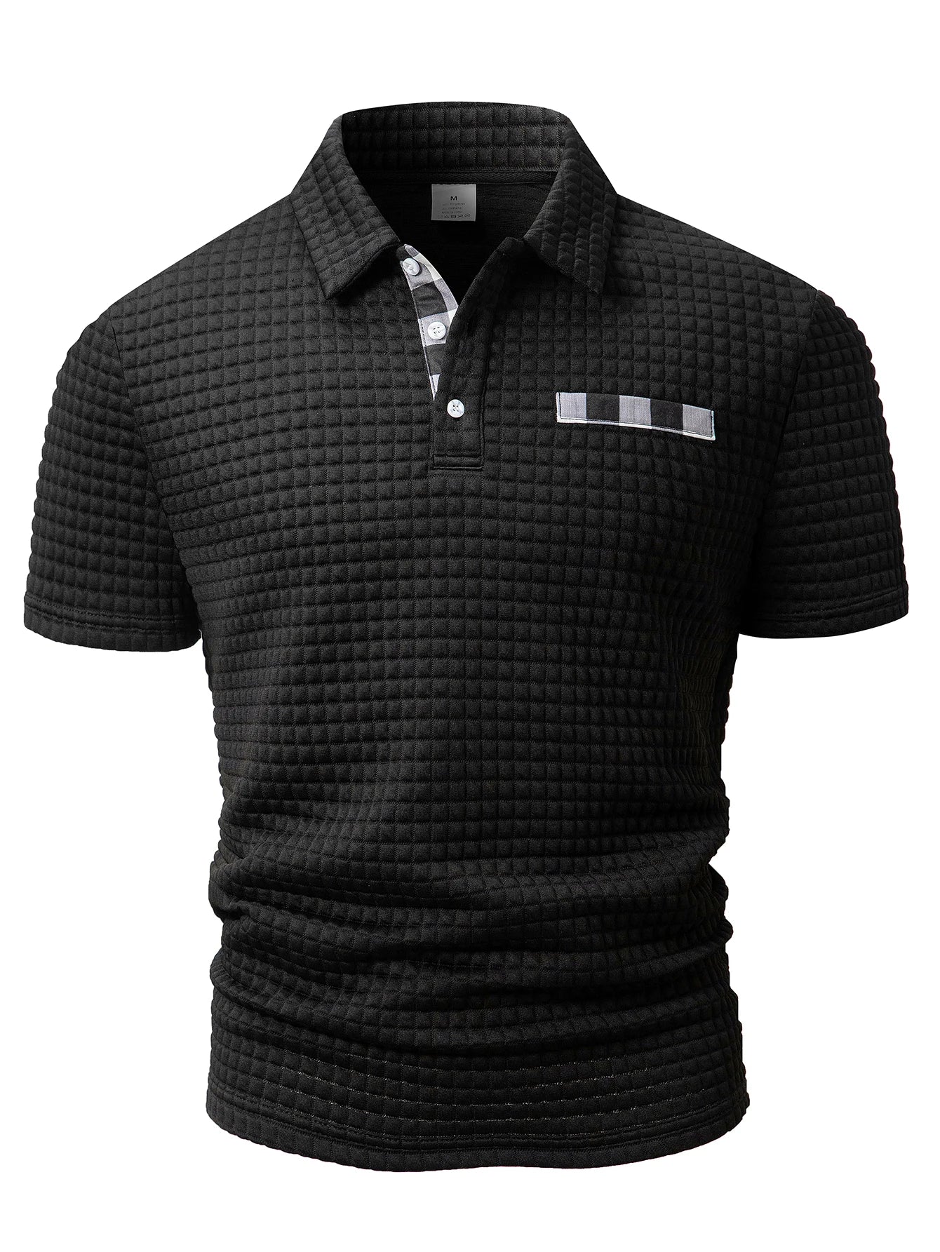 Men's Polo Shirt with Square Plaid Texture Fabric, Solid Color Pattern, Short-Sleeve Polo Collar Top, Non-Positioned Digital Print Fabric, Irregular Plaid Pattern, Fashionable Casual Daily Wear, Business Casual Wear