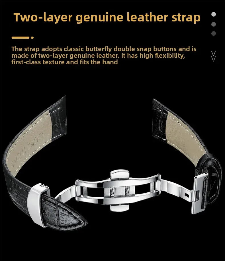 Men's Automatic Mechanical Watch Night Glow Waterproof Relief New Fashion Business Leather Steel Band Luxury Timepiece