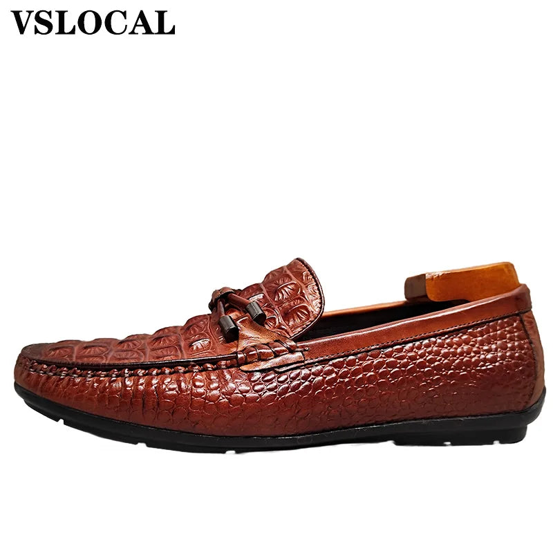 Luxury Men Shoes Black Brown Slip On Croco Prints Casual Dress Shoes Man Wedding Office Business Leather Loafers For Man