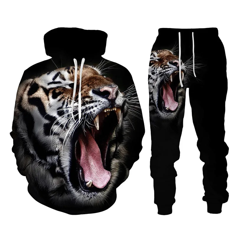 Animal Tiger 3d Printed Men's Tracksuit Set Casual Hoodie and Pants 2pcs Sets Autumn Winter Fashion Streetwear Man Clothing Suit