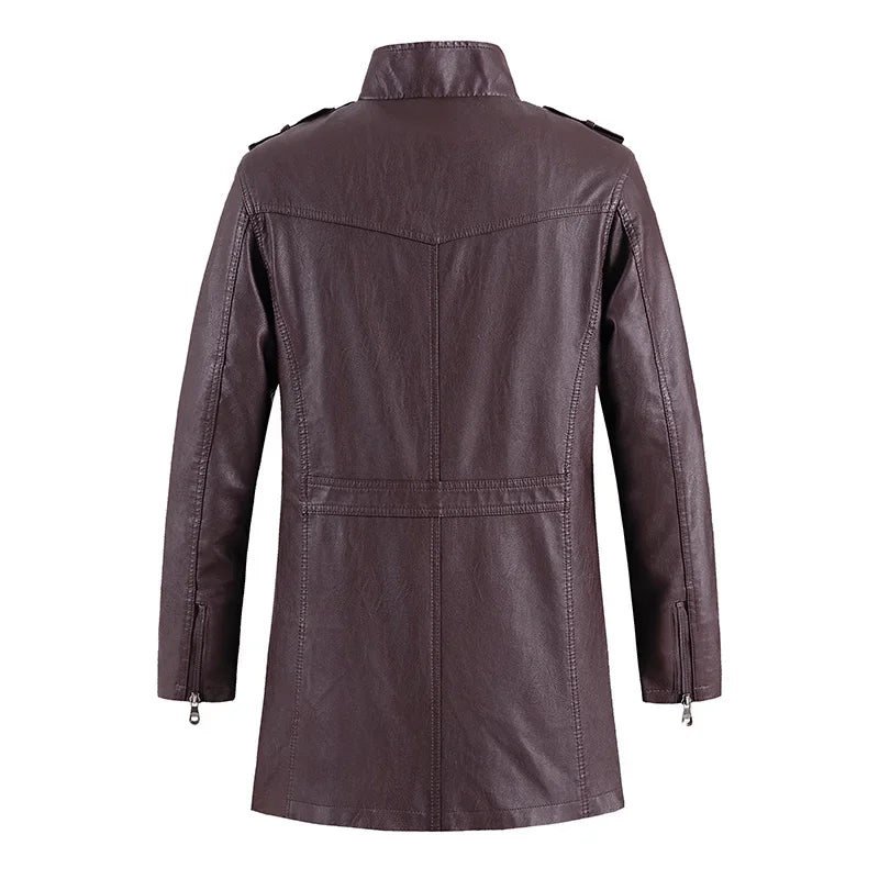 Coat Long Outwear Fashion Warm Casual Vintage Clothing Men Biker Jackets New Mens Long Slim Thick Fleece Winter Leather Jacket