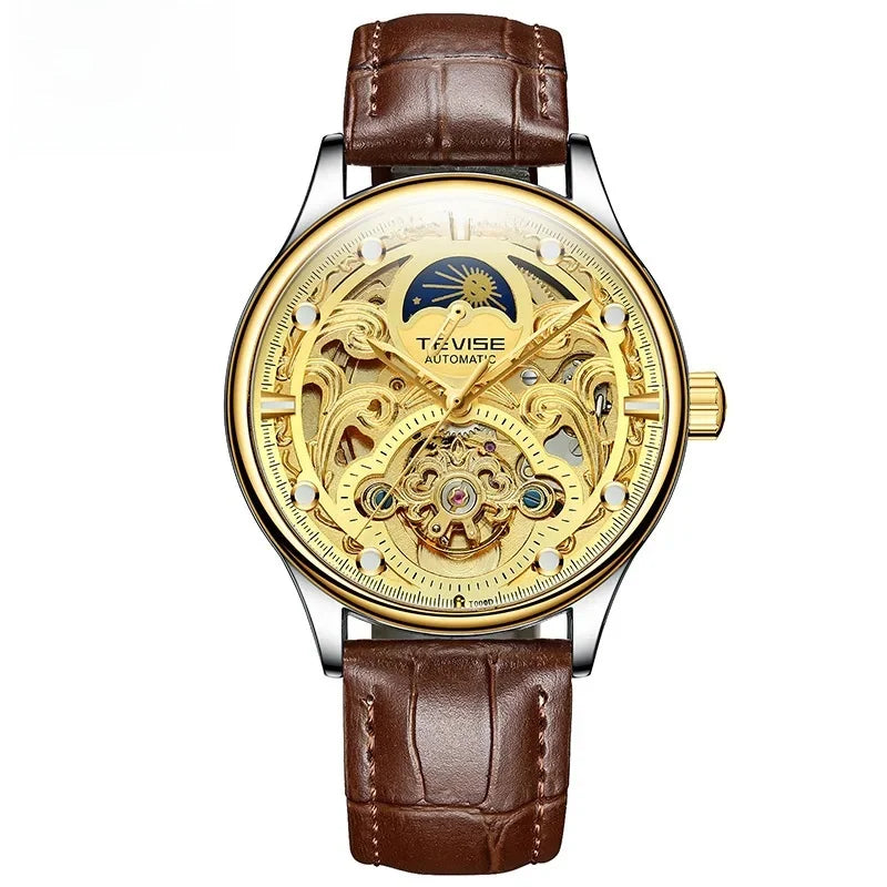 New 2025 Men's Automatic Leather Belt Watch Waterproof Business Casual Mechanical Wristwatch Hollow Design Live Broadcast Delive