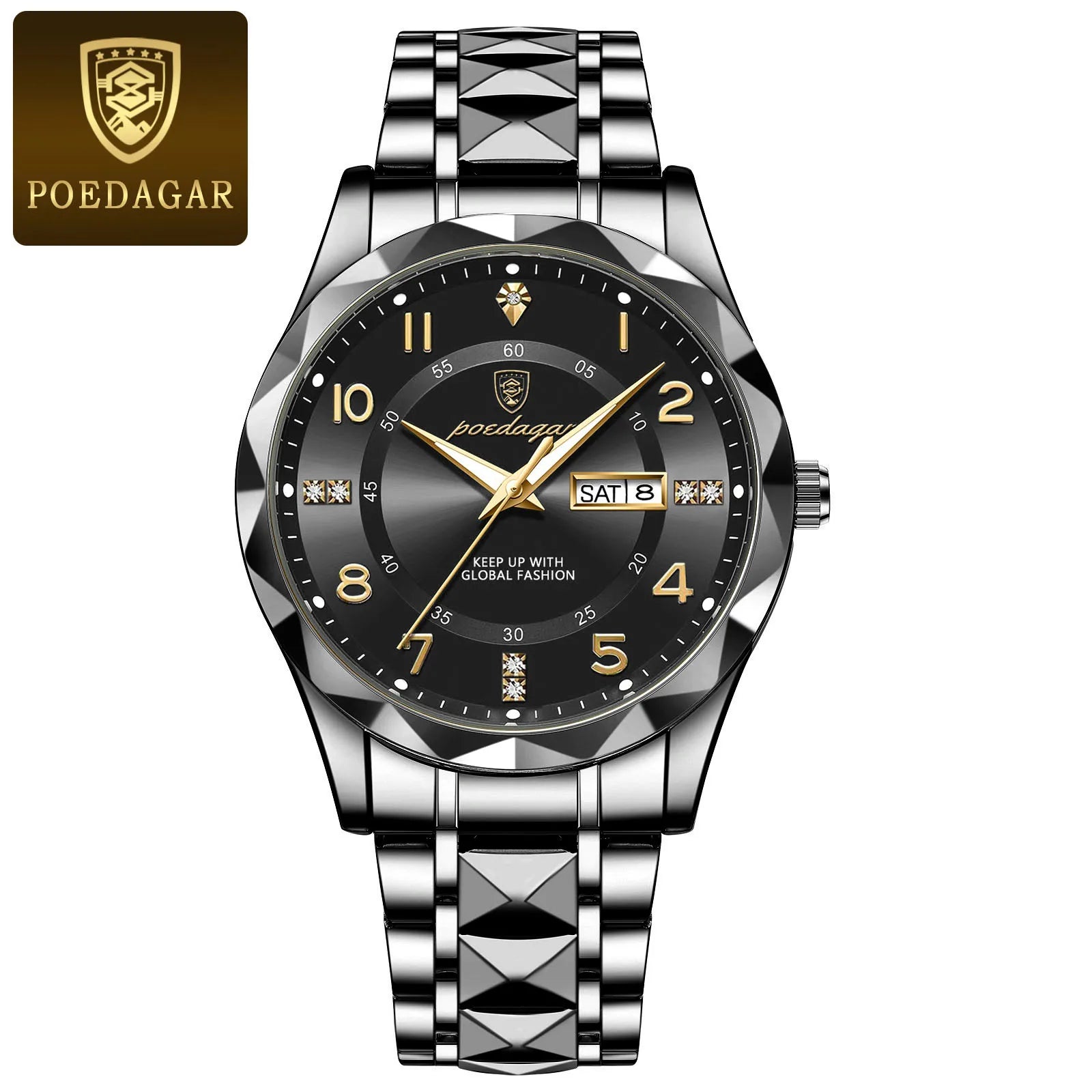 POEDAGAR Luxury Men Watch Waterproof Date Week Luminous Fashion Wristwatch Stainless Steel Quartz Sport Men's Watches Male Reloj