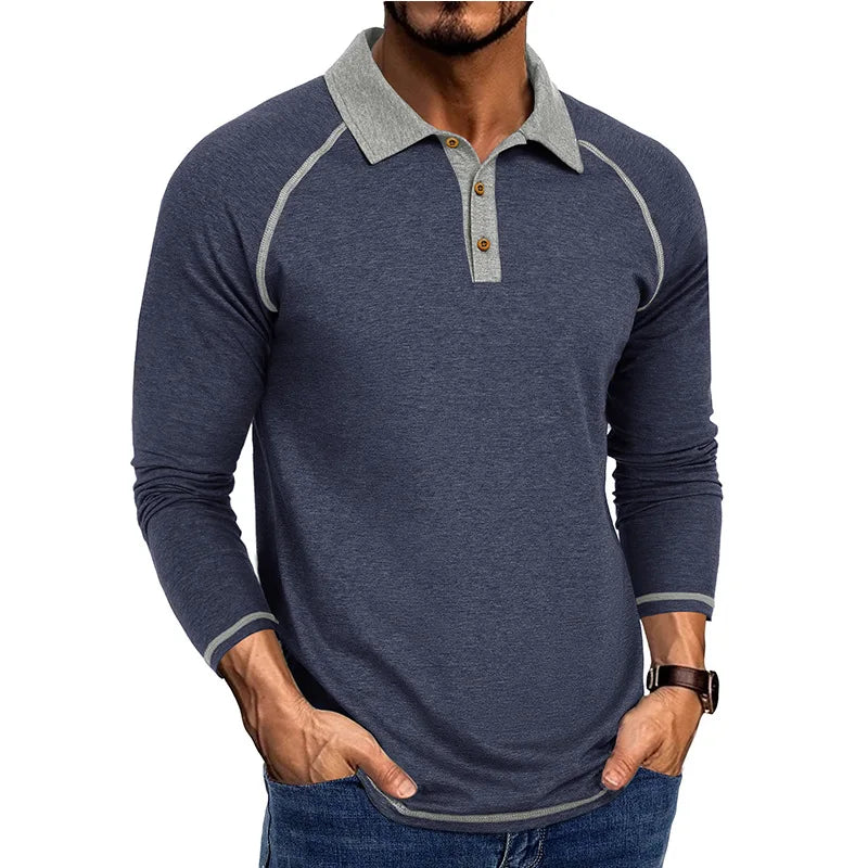 Men's Long Sleeve Polo Shirt Casual Turn Down Collar T Shirt for Men Autumn Tops Available in Multiple Colors
