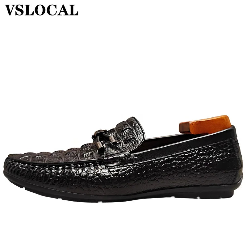Luxury Men Shoes Black Brown Slip On Croco Prints Casual Dress Shoes Man Wedding Office Business Leather Loafers For Man