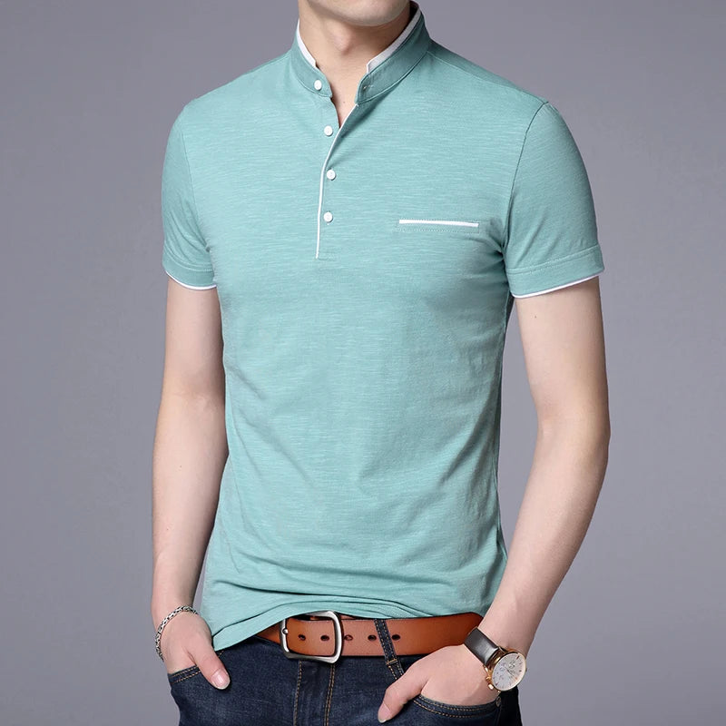 2025 New Fashion Brand Polo Shirt Men's Summer Mandarin Collar Slim Fit Solid Color Button Breathable Polos Casual Men Clothing