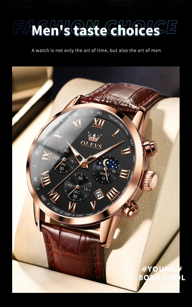 OLEVS 5529 Luxury Quartz Watch For Men Roman Scale Moon Phase Chronograph Man Watches Waterproof Luminous Calendar Wrist Watch