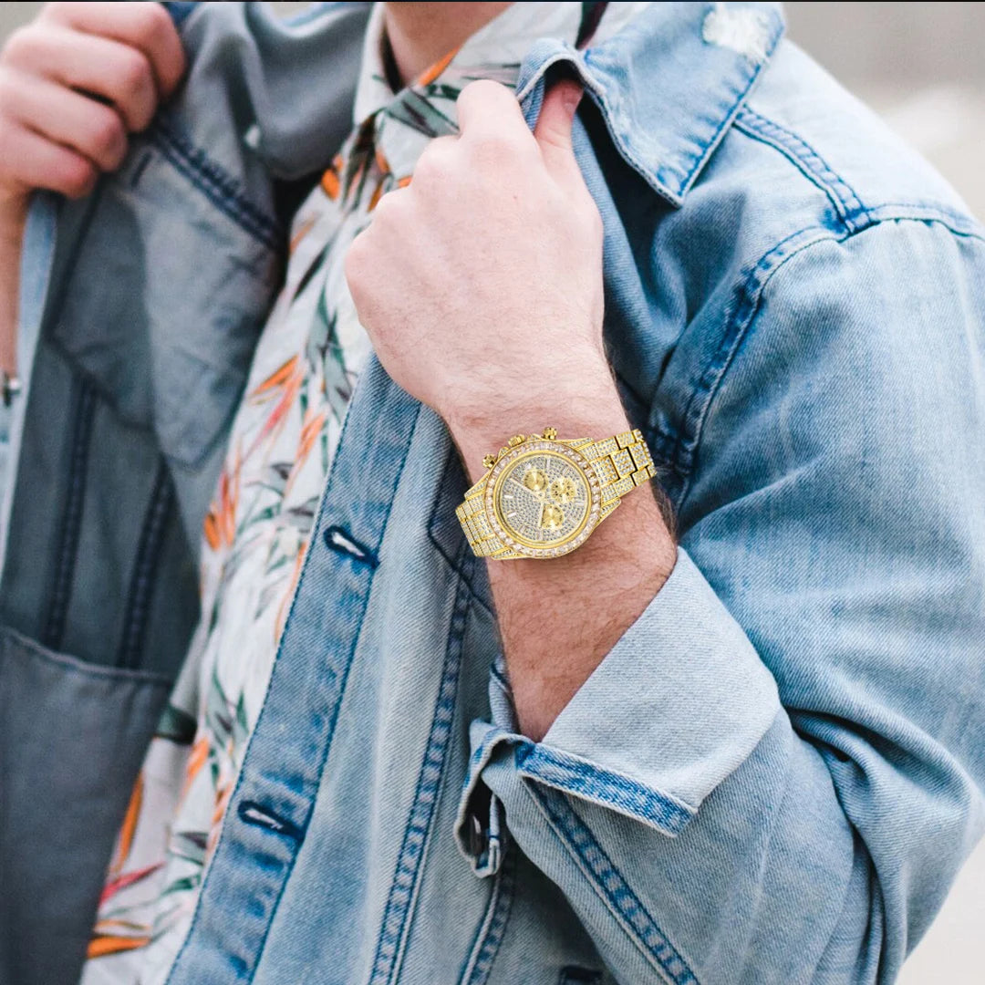 MISSFOX Blingbling Wristwatch For Men Luxury Colour Diamond Calendar Quartz Watch Hip Hop Fashion Waterproof Man Clock Hot Sale