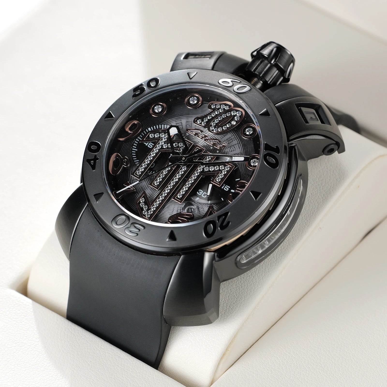 Gaga Men's Rose Gold Automatic Watch Big Numerals Fashion Big Dial Waterproof Sport Clock Comfortable Rubber Band Mechanical