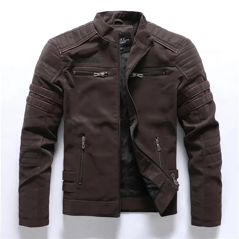 Motorcycle Leather Jacket Men Winter Warm Casual Embroidered Jacket Multi Pocket Retro Handsome Windproof Jacket Man Must Have
