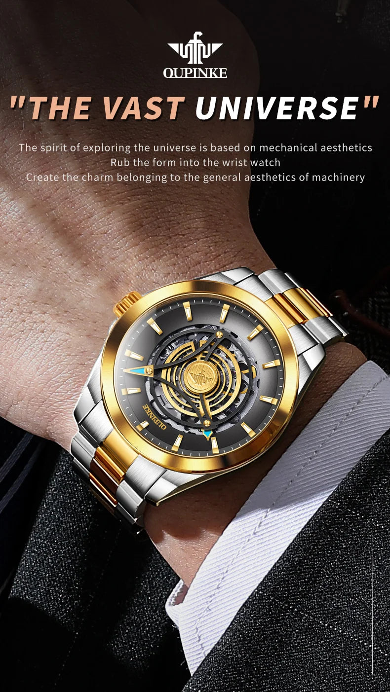 OUPINKE 3206 Men's Watches Sky Eye Automatic Mechanical Wristwatch for Man Waterproof Stainless Steel Luminous Sapphire Luxury