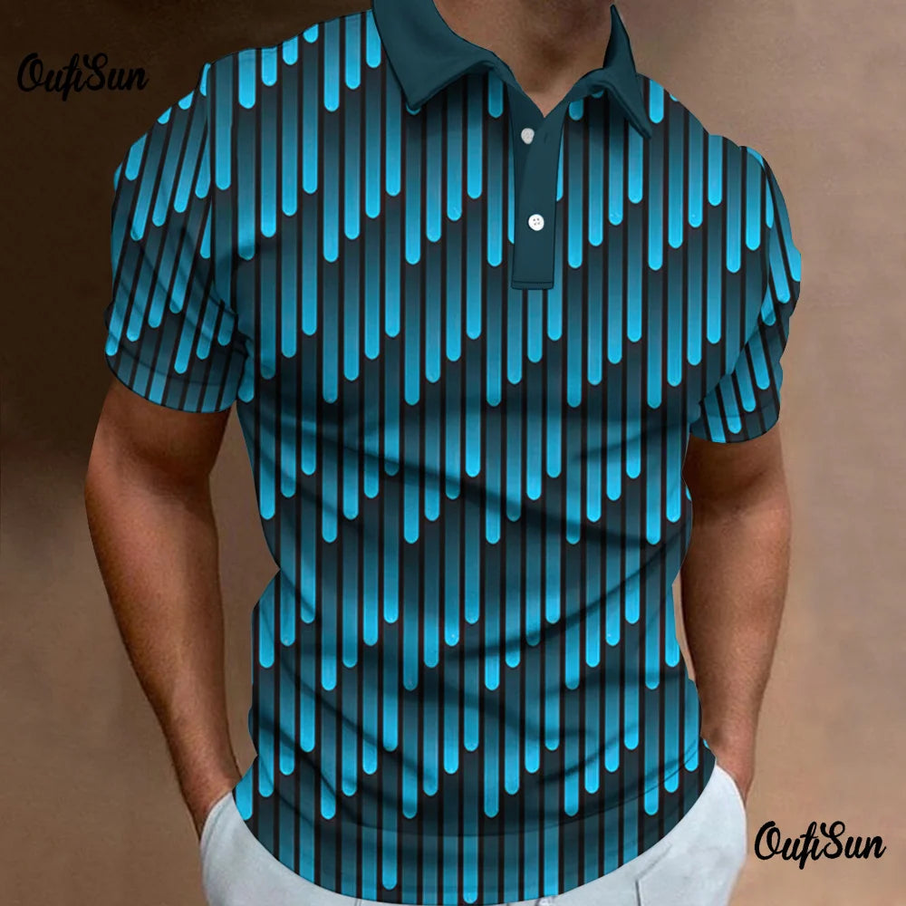 Men's Polo Shirt Fashion 3d Abstract Mesh Print High Quality Men Tops Loose Golf Sweatshirt Oversize Button Polo T-Shirt For Men