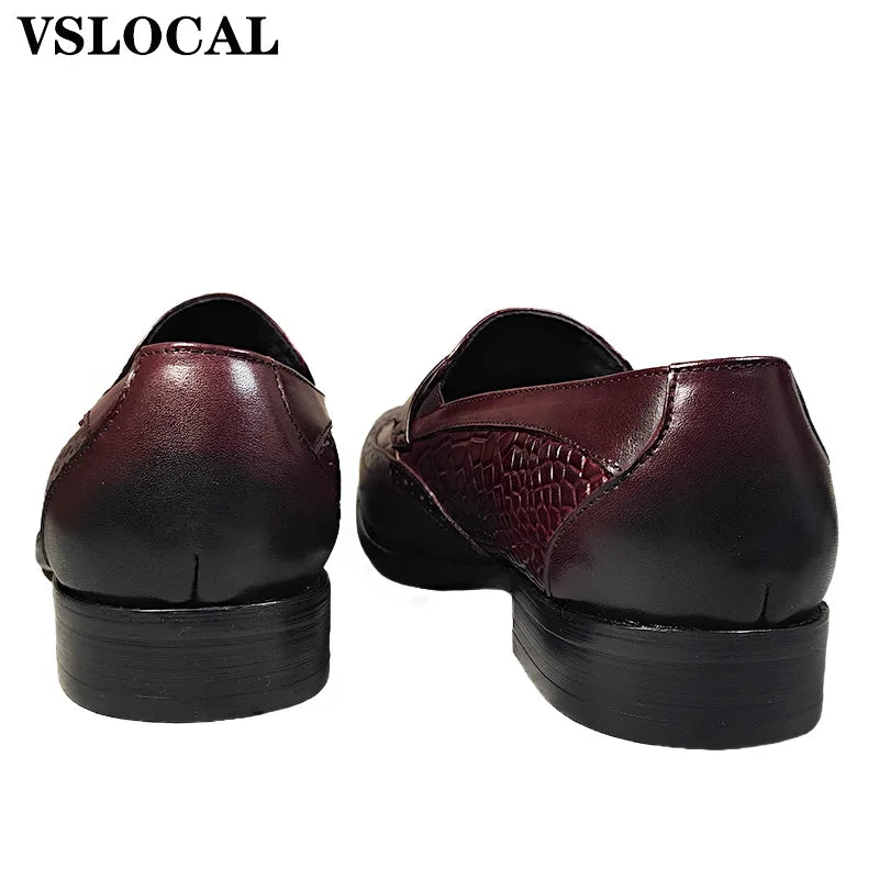 Italian Mens Shoes Blue Black Burgundy Wing Tip Casual Men Dress Shoes Loafers with tassels Leather Slip on Loafers Man