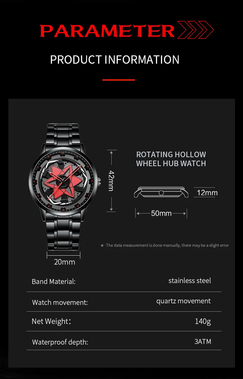 Kaleidoscope Sharingan Rotary Dial Watch 3D Japanese Anime Dial Quartz Men's Watch Top Brand Luxury Waterproof Fashion Men Watch