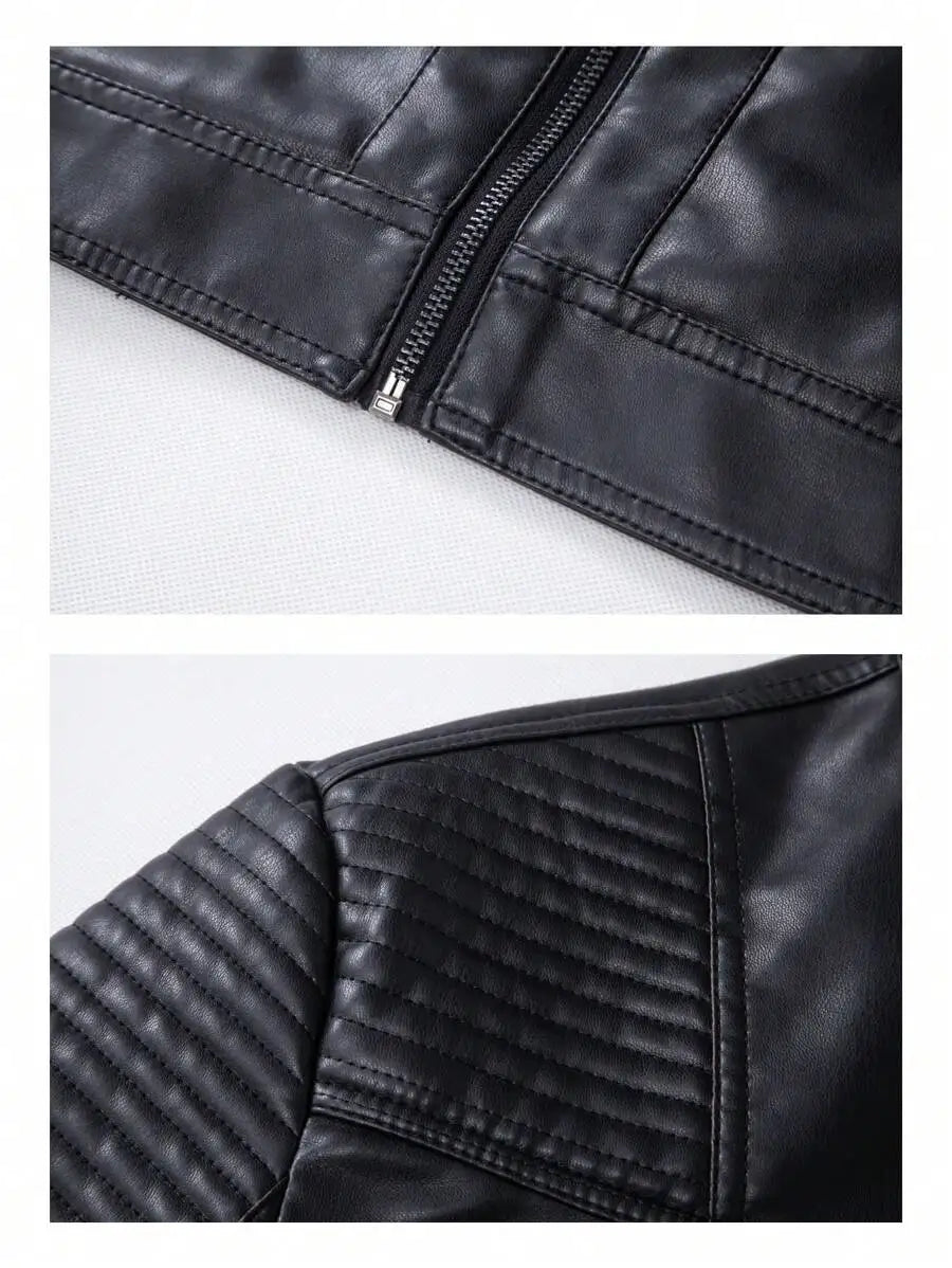 New Slim Fit Leather Jacket Men's Standing Collar Leather Jacket Men's Casual Leather Jacket High Quality Windbreaker Jackets