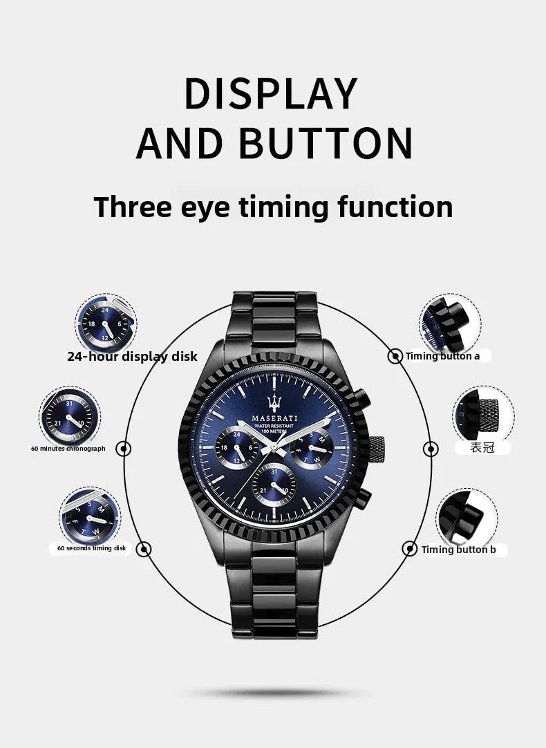 Original Maserati watches men's luxury gold fashion trend dial Shi Ying European and American business watch blue gold R88531000