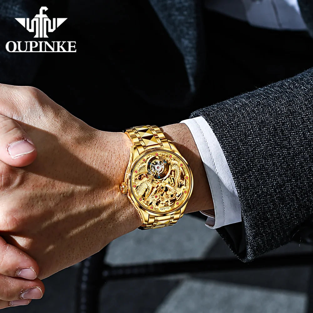 OUPINKE 3176 Watch For Men Luxury Tourbillon Mechanical Business Men Watch Hollow Flywheel Waterproof Luminous Fashion Man Clock