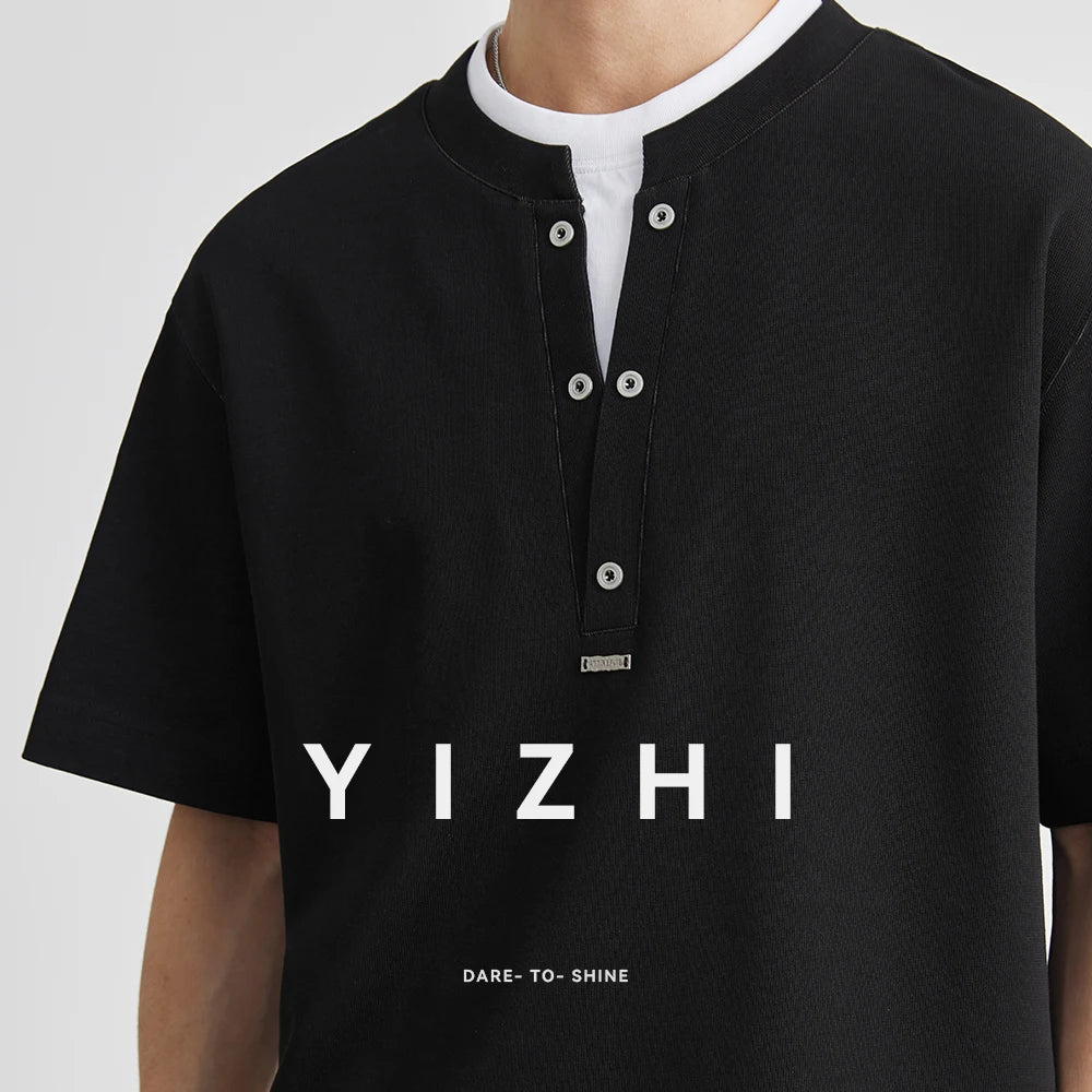 2025 New Men's Sports Suit Henry Collar Two-piece Casual Outdoor Loose Short Sleeve Shorts Fashion Korean Men's Summer Suit