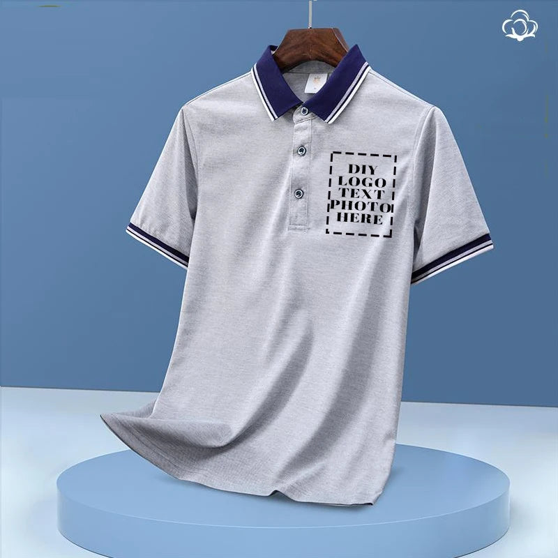 Customized LOGO Polo Shirt Men Summer Men's Shorts Sleeve Contrast Color Polo Business Clothes Luxury Men Tee Shirt Print LOGO