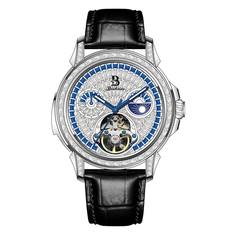 BRUBOSES Men's Skeleton Automatic Mechanical Winding Watch Stainless Steel Sapphire Crystal Waterproof Fashion Sports Watch
