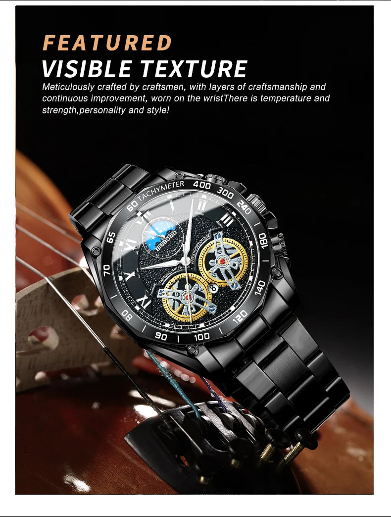 BINBOND Luxury Men Quartz Watches Fashion Concept Decorative Dial Casual Military Sports Wristwatch Waterproof Men's Clock