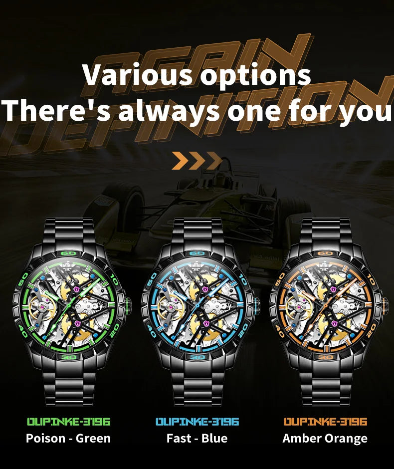 OUPINKE 3196 Luxury Business High Quality Mens Watch Skeleton Automatic Mechanical Watch 50M Waterproof Luminous Sports Watches