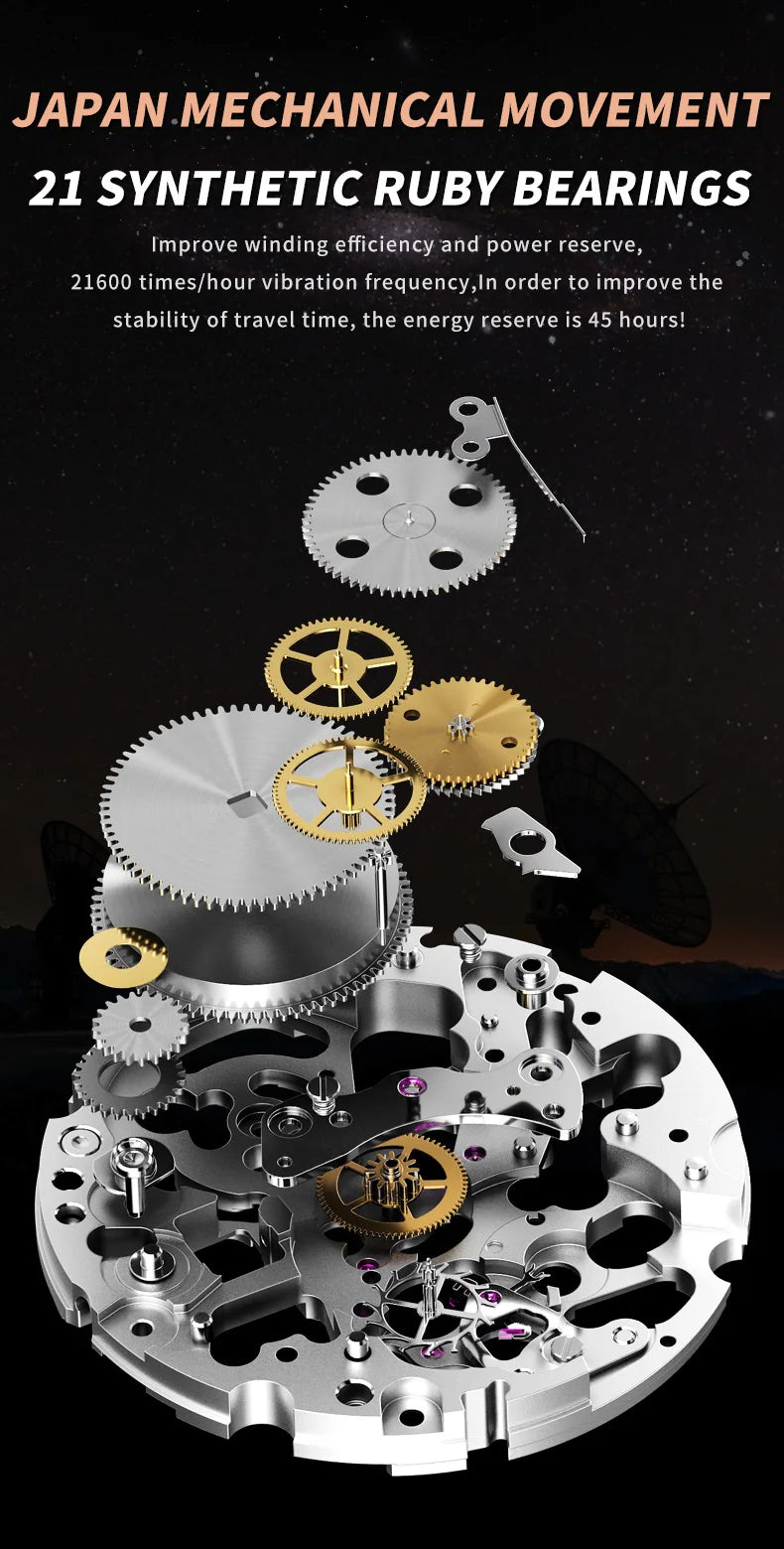 OUPINKE 3206 Men's Watches Sky Eye Automatic Mechanical Wristwatch for Man Waterproof Stainless Steel Luminous Sapphire Luxury