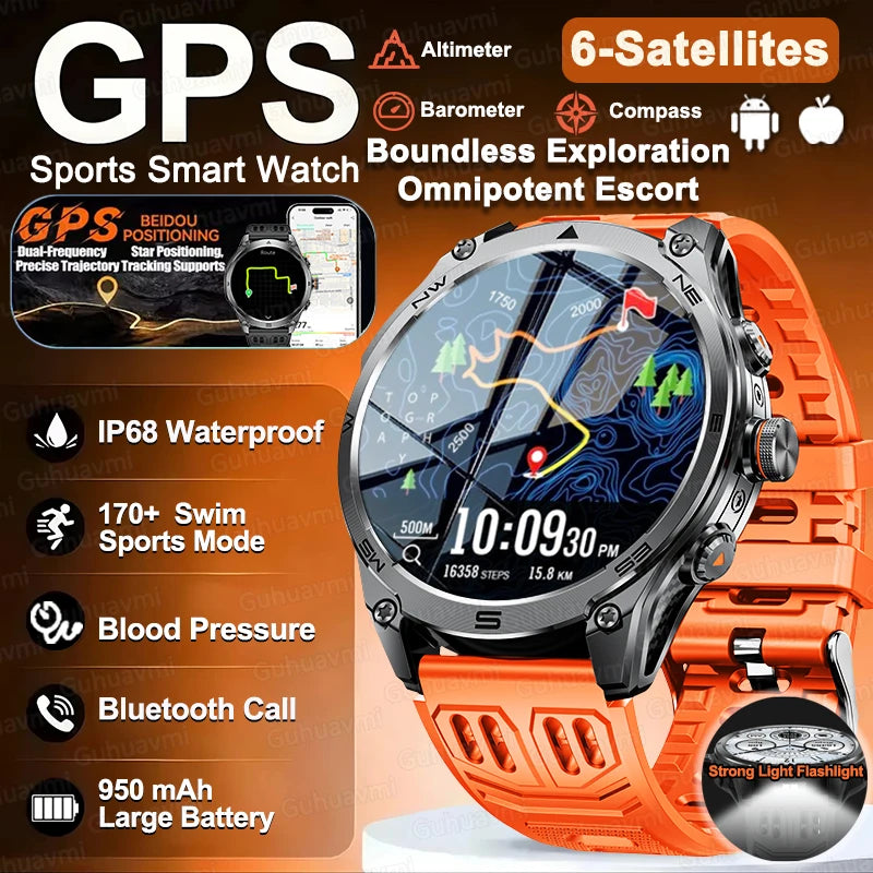 New Premium GPS SmartWatch Outdoor Altimeter Barometer Swim Sports Watch IP69 Waterproof Compass Military Smart Watches For Man