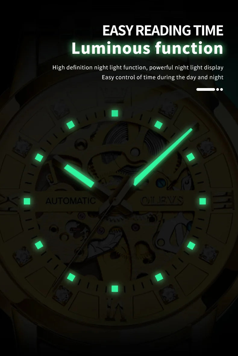 OELVS 9901 Luxury Men's Watches Fashion Dress Automatic Mechanical Wristwatch Waterproof Luminous Hollow Watch for Man Reloj