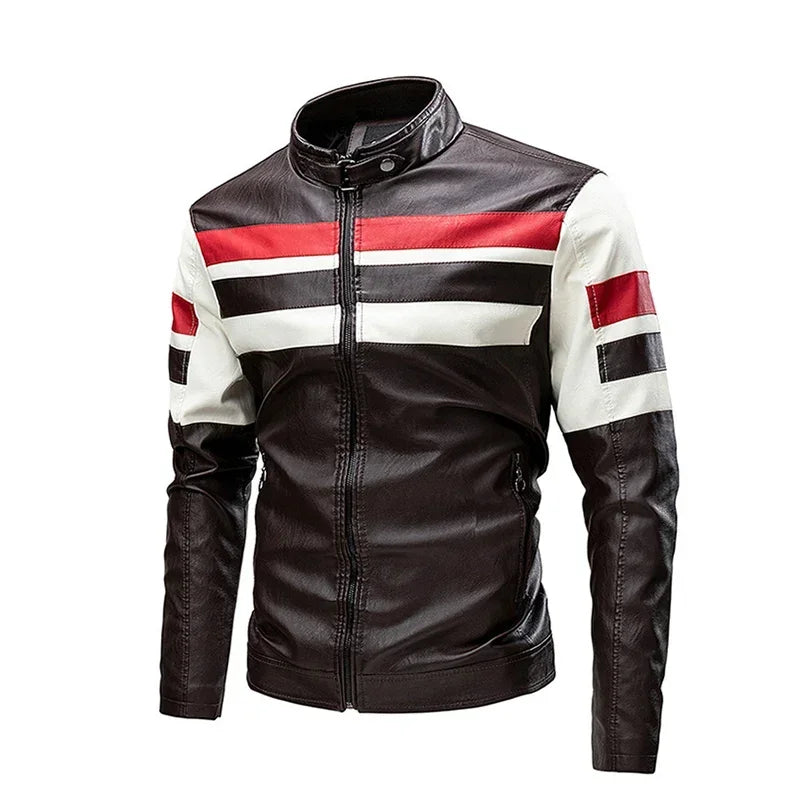 Men's Motorcycle Leather Jacket 2024 Brand New Casual Biker Work PU Jacket Male Windproof Winter Vintage Overcoat Mens Clothing