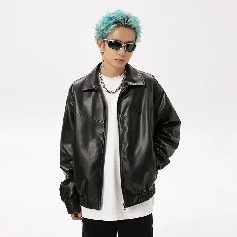 Black leather jacket for both men and women - new autumn product of retro fashion brand - trendy high street jacket for couples