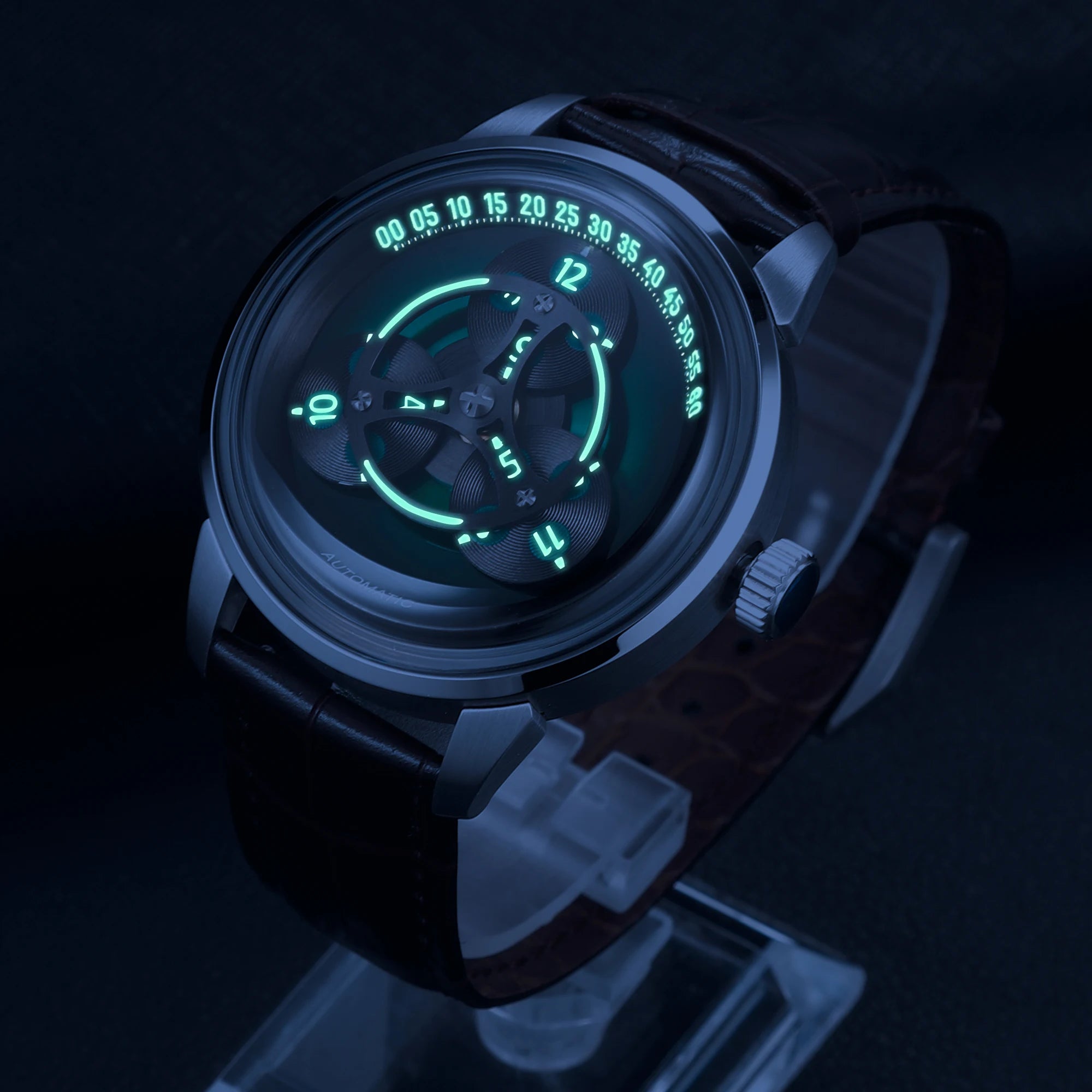 ENITON Automatic Watch Men 316L Steel Japanese 8215 Leather Band Fashion Watch Waterproof 5ATM Mechanical Watch New Arrival
