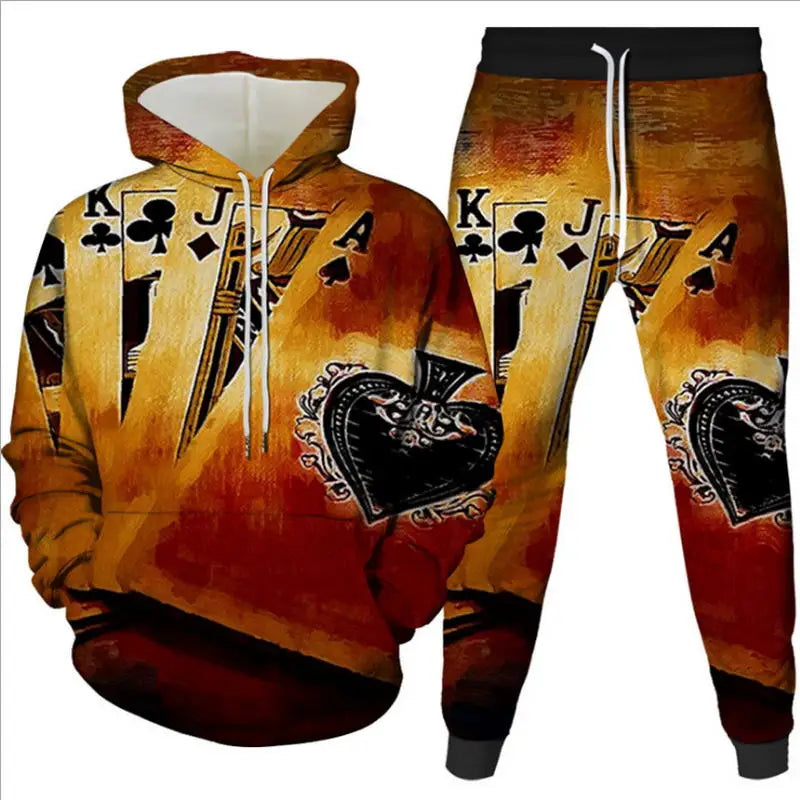 Men's Poker&Money 3D Print Tracksuit Set Fashion Casual Luck Hoodie+Pants 2pcs Sets Pullover Trend Streetwear Man/women Clothing