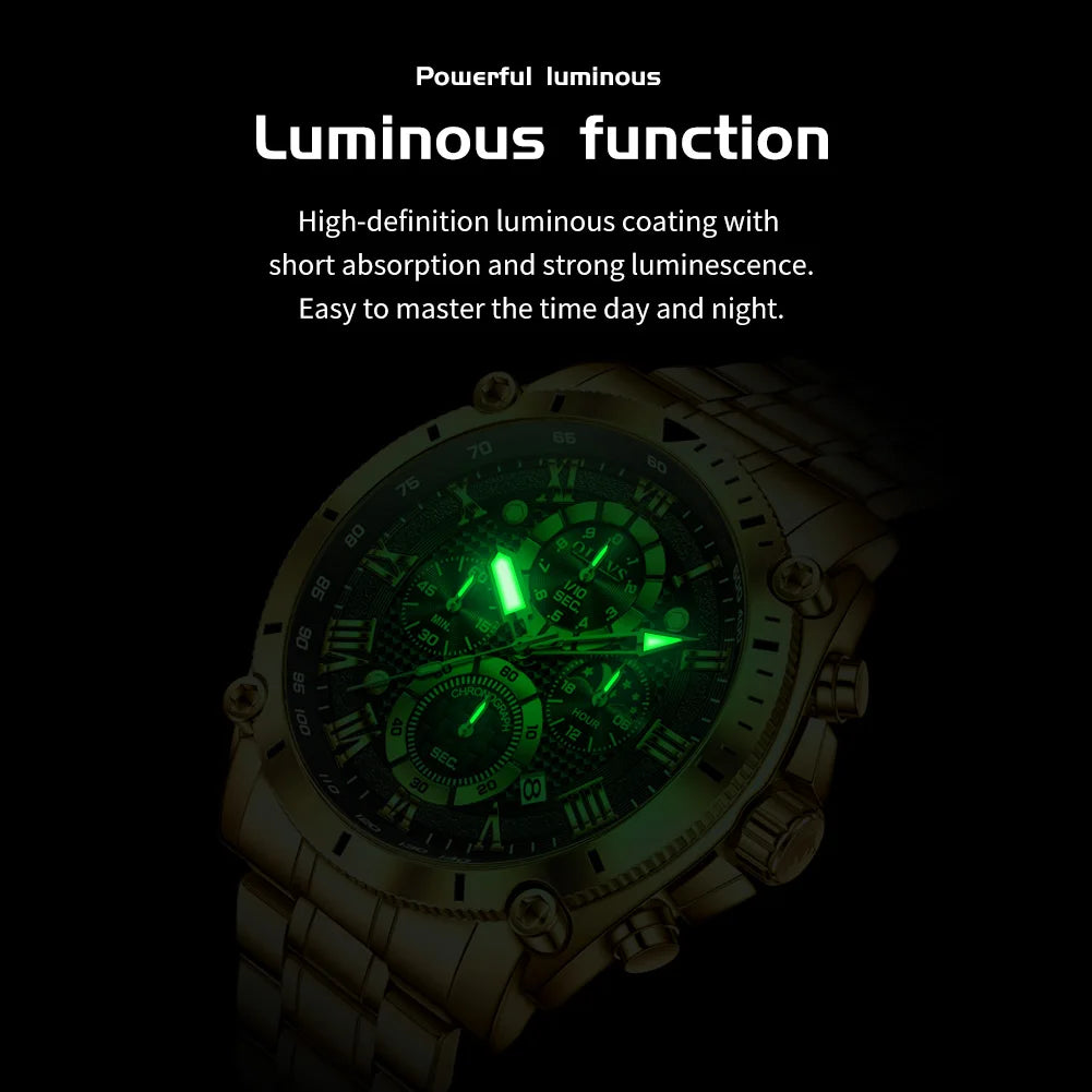 OLEVS Watches Man 3689 New Original Quartz Watch Waterproof Luminous Moon Phase Sports Watches For Man Stainless Steel Reloj