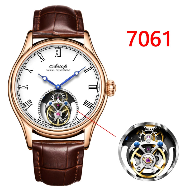 Aesop Real Flying Tourbillon Movement Mechanical Watches Luxury Watch for Men Skeleton Tourbillon Watch Sapphire Official Store