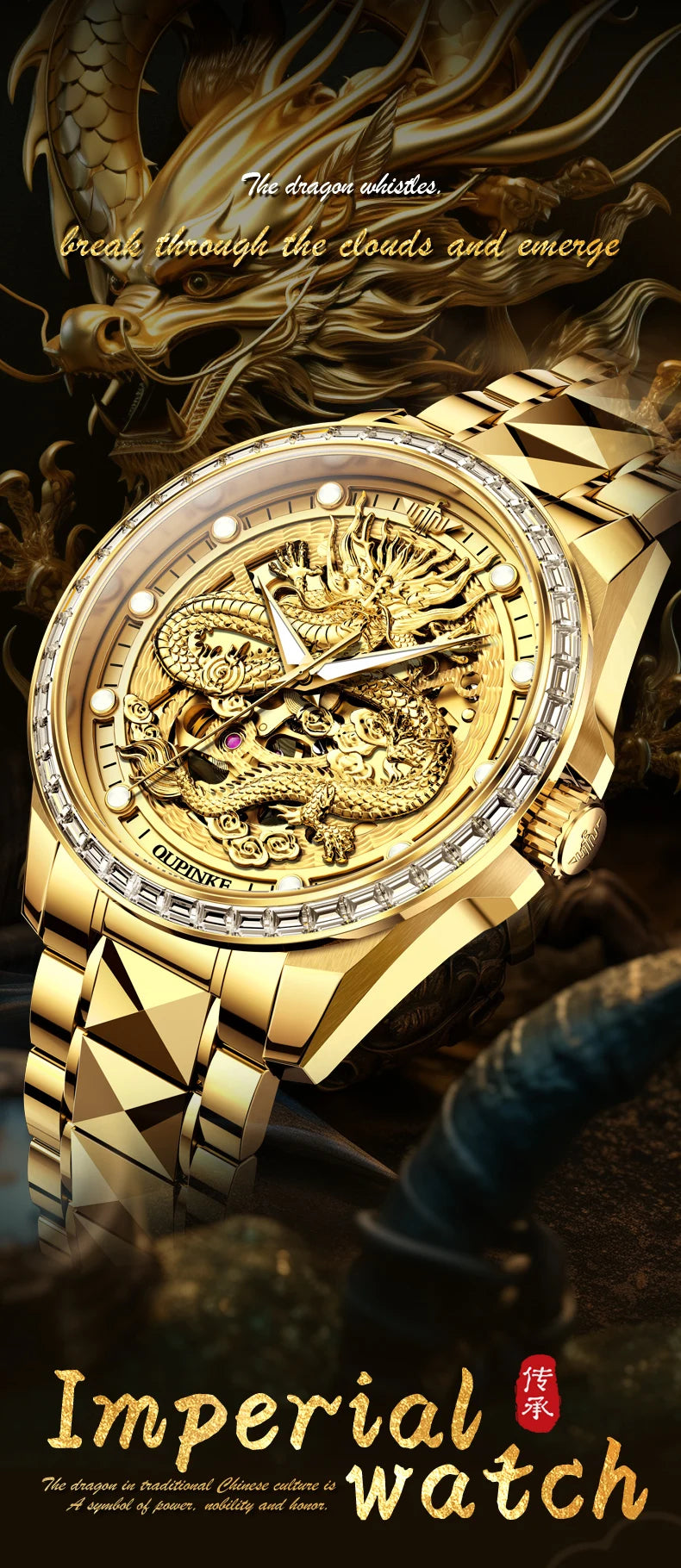  OUPINKE 3276 Mens Watch Original luxury Brand Automatic Mechanical Watch Dragon Dial Watch For Men Moon Phase Watch Mens Gift