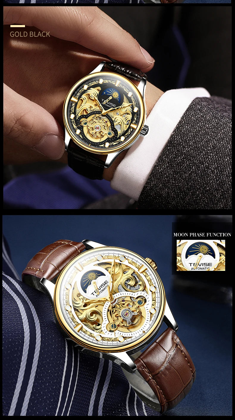 TEVISE New Watch Hollow out Waterproof Business Casual Watch Fully Automatic Men's Mechanical Watch T820D