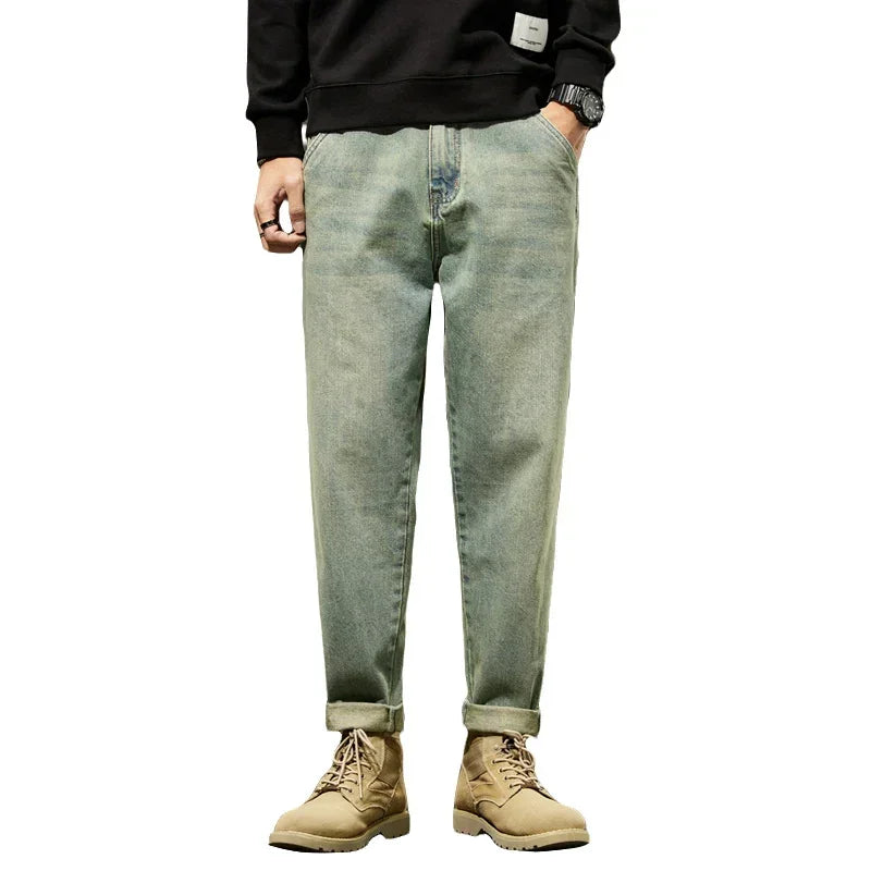 Men Jeans 2025 New Loose and Versatile Harem Pants Retro Simple Fashion Solid Color Comfortable Versatile Male Autumn Summer