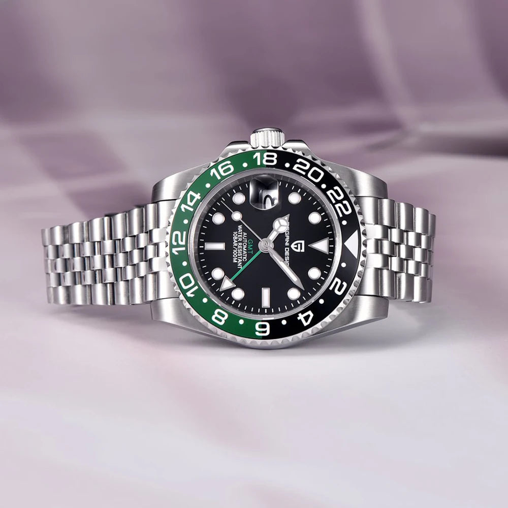 PAGANI DESIGN PD-1662 Luxury GMT Men Mechanical Wristwatch Sapphire Glass Stainless Steel 100M Waterproof Automatic Watches