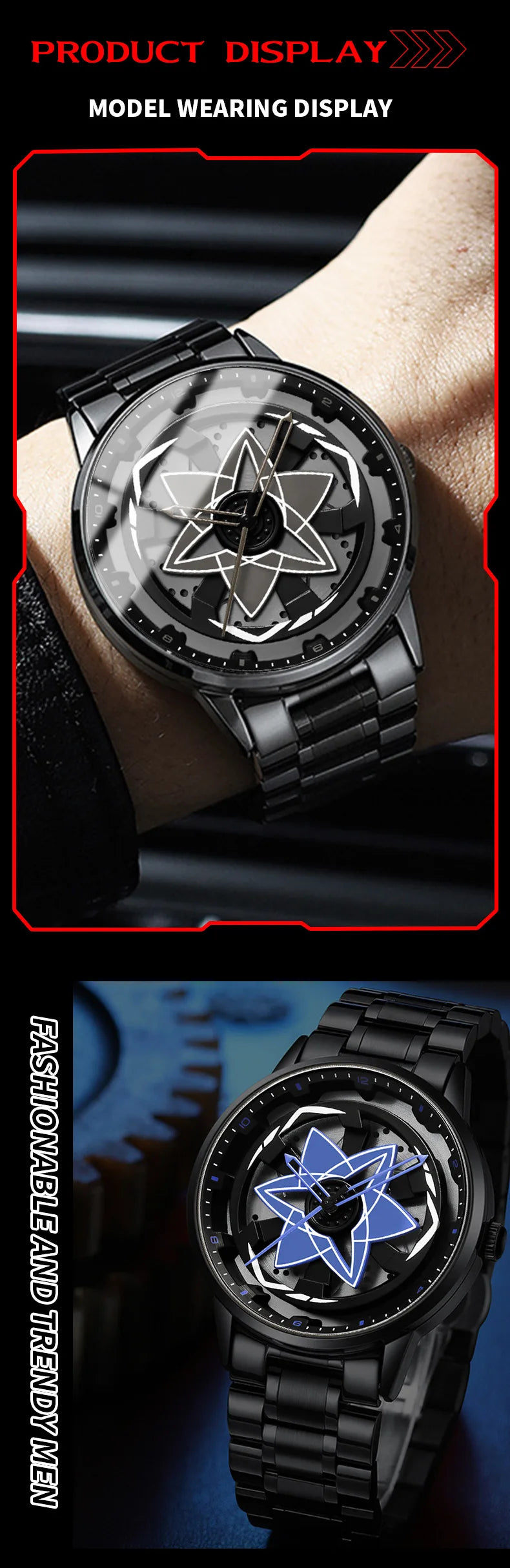 Kaleidoscope Sharingan Rotary Dial Watch 3D Japanese Anime Dial Quartz Men's Watch Top Brand Luxury Waterproof Fashion Men Watch