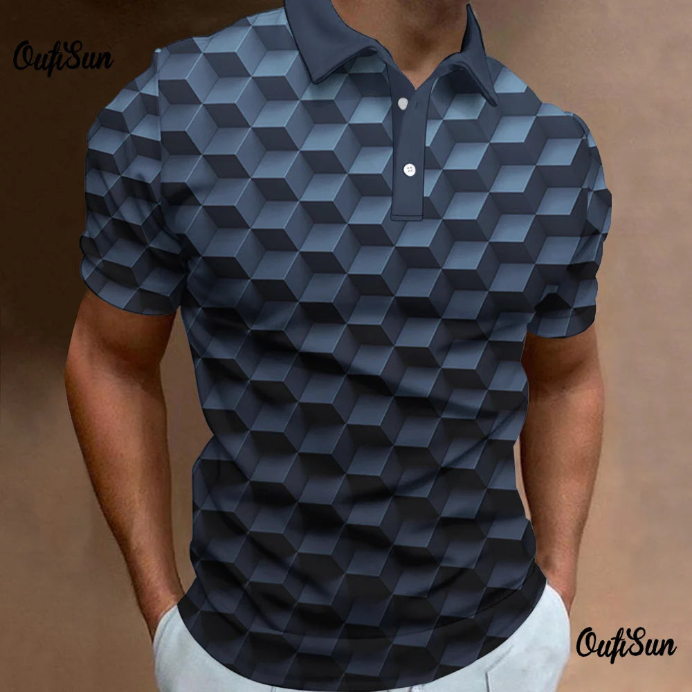 Men's Polo Shirt Fashion 3d Abstract Mesh Print High Quality Men Tops Loose Golf Sweatshirt Oversize Button Polo T-Shirt For Men