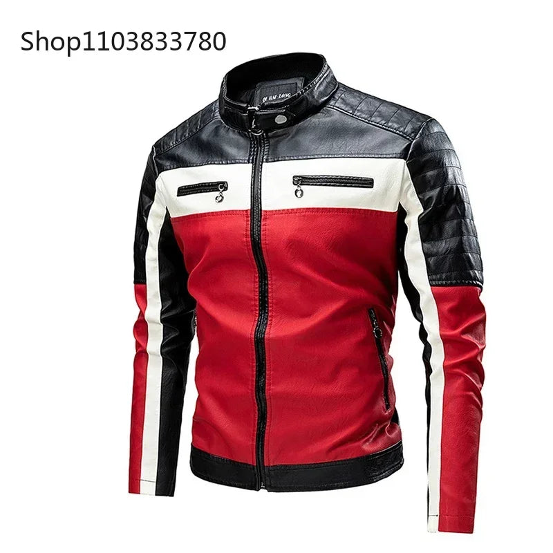 Men's Motorcycle Leather Jacket 2024 Brand New Casual Biker Work PU Jacket Male Windproof Winter Vintage Overcoat Mens Clothing