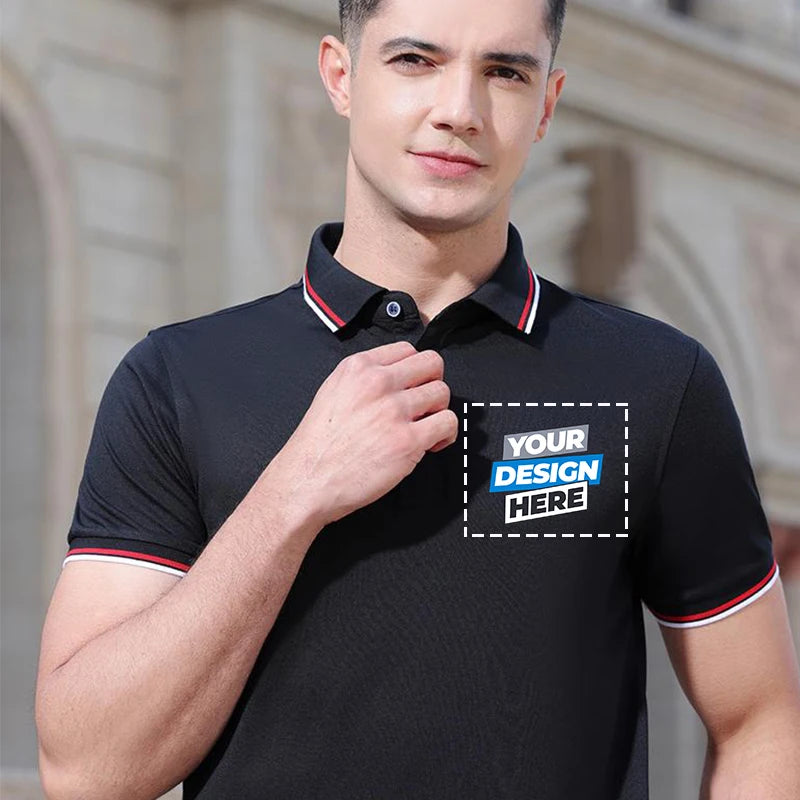 Customized LOGO Polo Shirt Men Summer Men's Shorts Sleeve Contrast Color Polo Business Clothes Luxury Men Tee Shirt Print LOGO