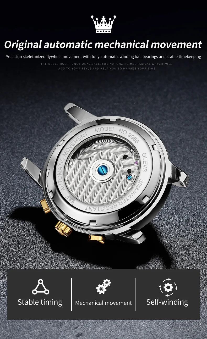 OLEVS Luxury Top Brand Watch for Men Automatic Mechanical Watches Waterproof Stainless Steel Skeleton Design Man Wristwatch