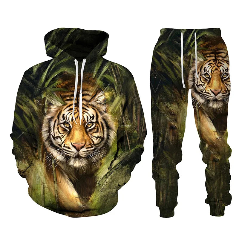 Animal Tiger 3d Printed Men's Tracksuit Set Casual Hoodie and Pants 2pcs Sets Autumn Winter Fashion Streetwear Man Clothing Suit