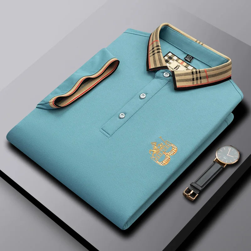Men's brand high-quality summer textured embroidered polo shirt new solid color casual fashion breathable top