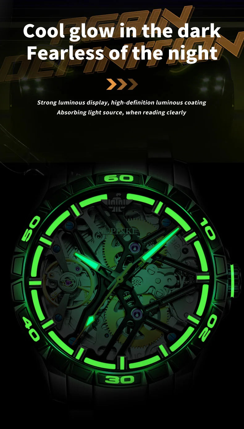 OUPINKE 3196 Luxury Business High Quality Mens Watch Skeleton Automatic Mechanical Watch 50M Waterproof Luminous Sports Watches